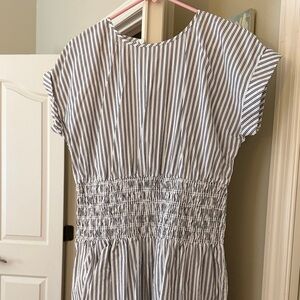 Ann Taylor White Dress with Navy Pinstripes